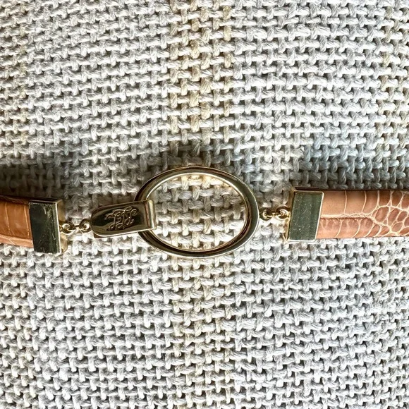 Lauren Ralph Lauren Tan Brown Italian Leather Strap with Gold Ring & Hook, L/XL